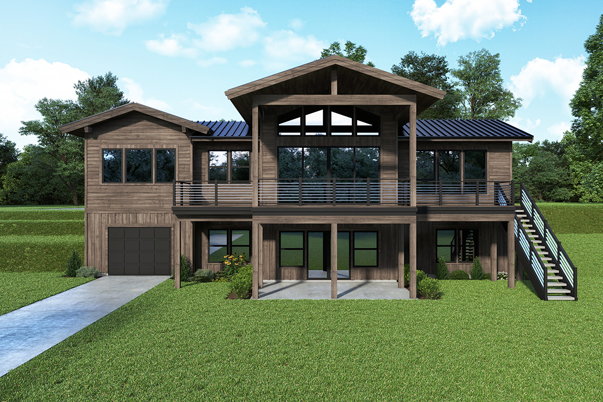 Contemporary Prairie Style Rear Elevation of Plan 43660