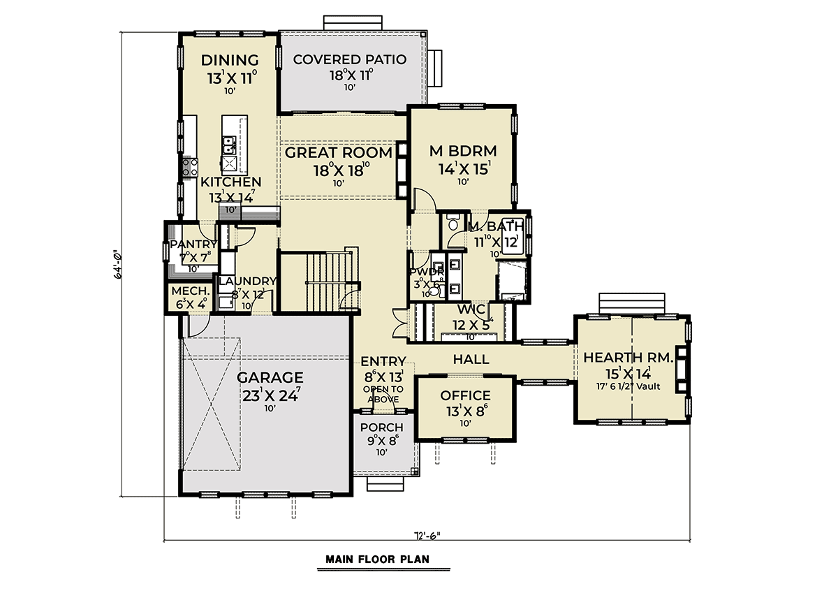 Contemporary Country Farmhouse Level One of Plan 43661