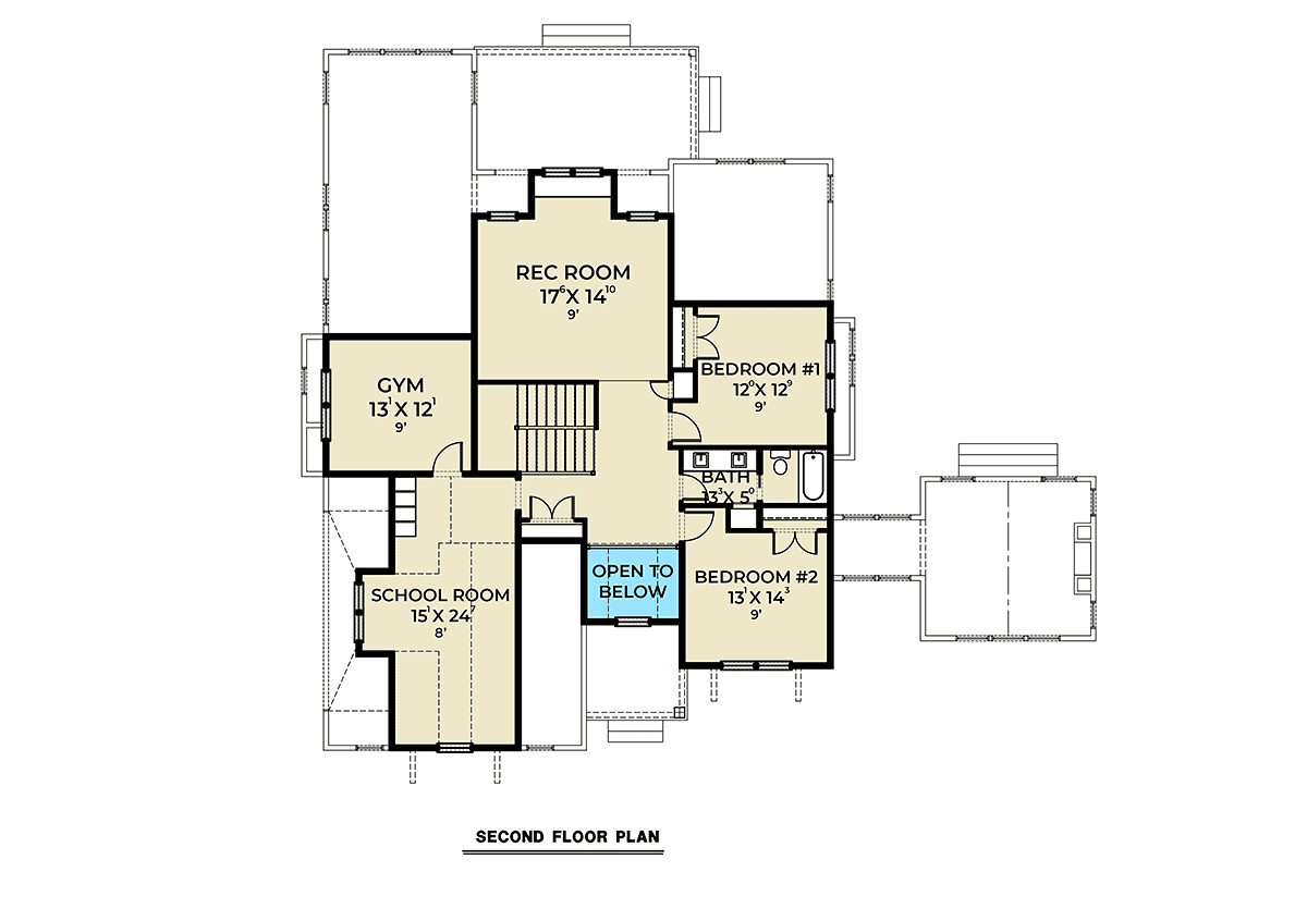 Contemporary Country Farmhouse Level Two of Plan 43661