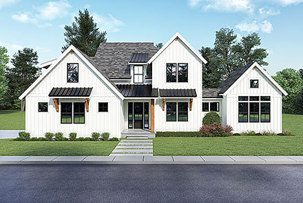 Contemporary Country Farmhouse Elevation of Plan 43661