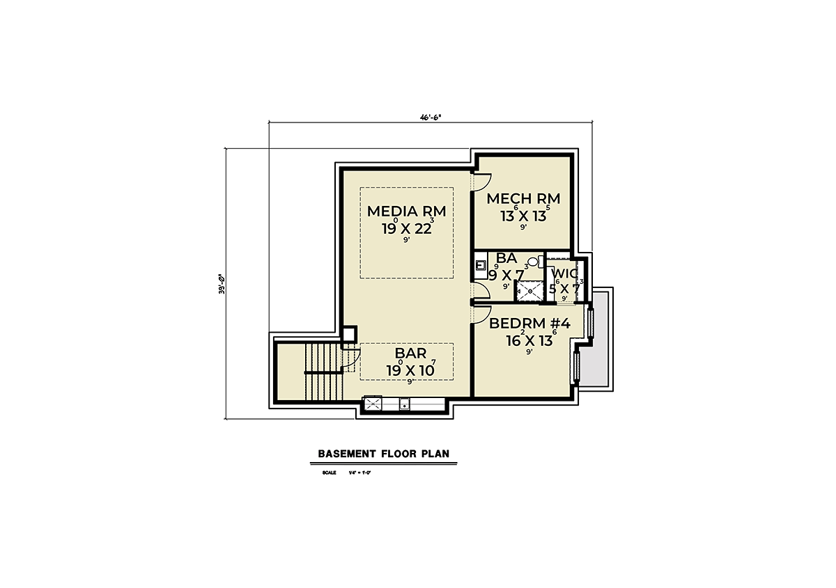 Contemporary Farmhouse Lower Level of Plan 43665