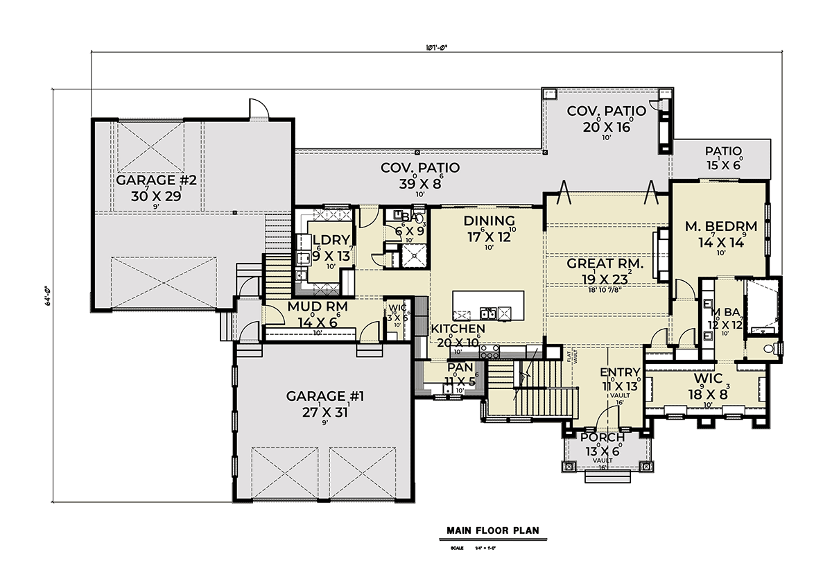 Contemporary Farmhouse Level One of Plan 43665