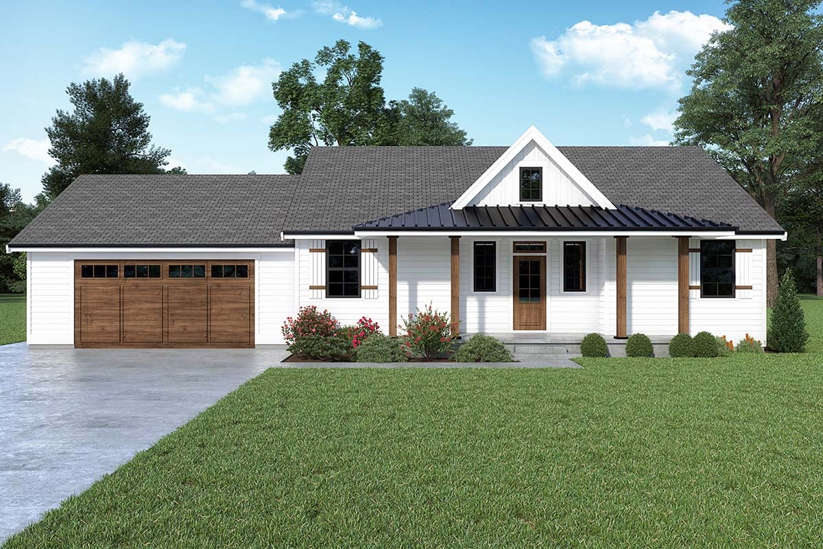Farmhouse Plan with 1248 Sq. Ft., 2 Bedrooms, 2 Bathrooms, 2 Car Garage Elevation