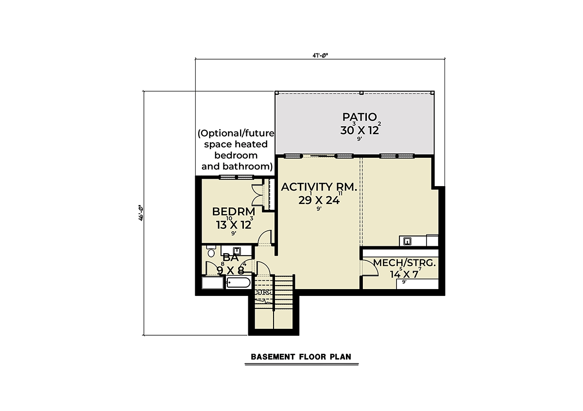 Contemporary Country Farmhouse Lower Level of Plan 43674