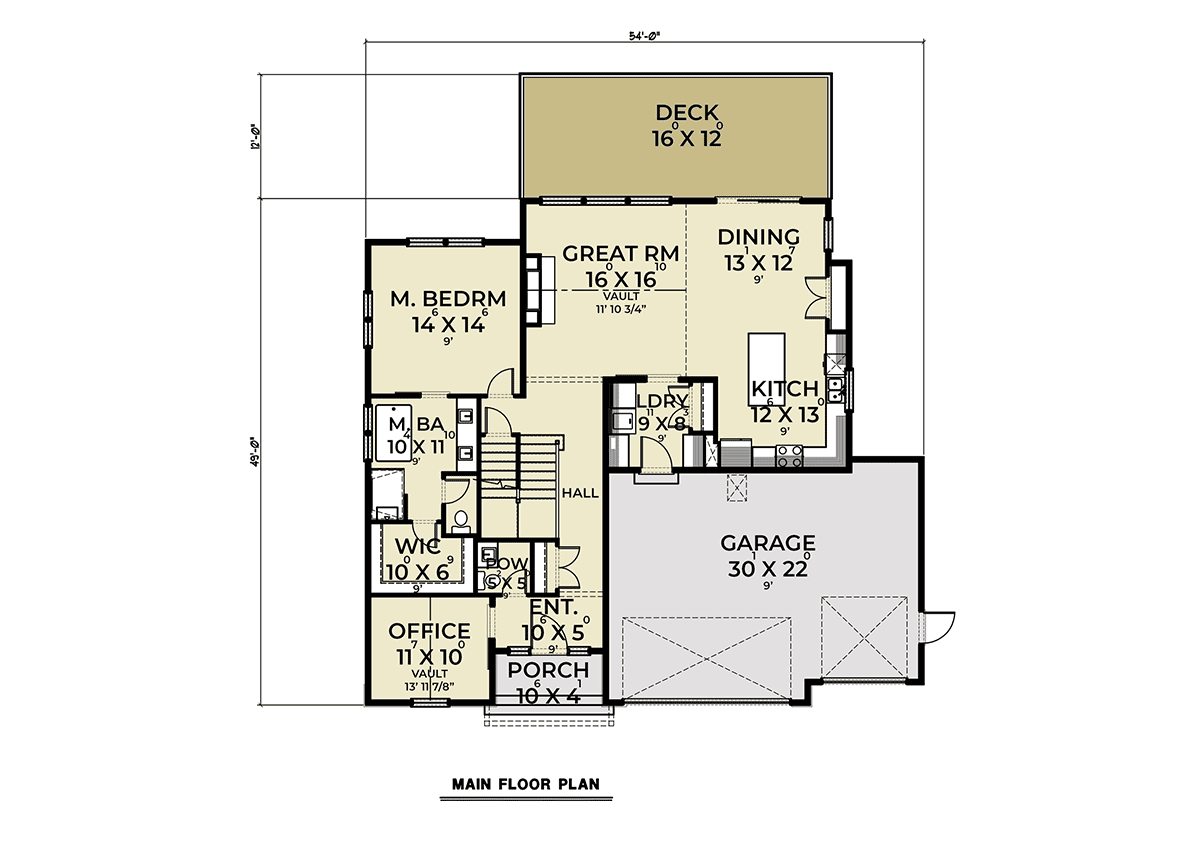 Contemporary Country Farmhouse Level One of Plan 43674