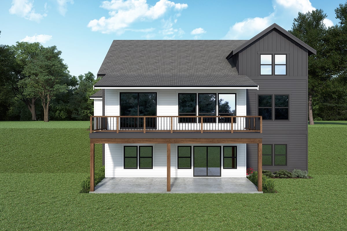 Contemporary Country Farmhouse Rear Elevation of Plan 43674