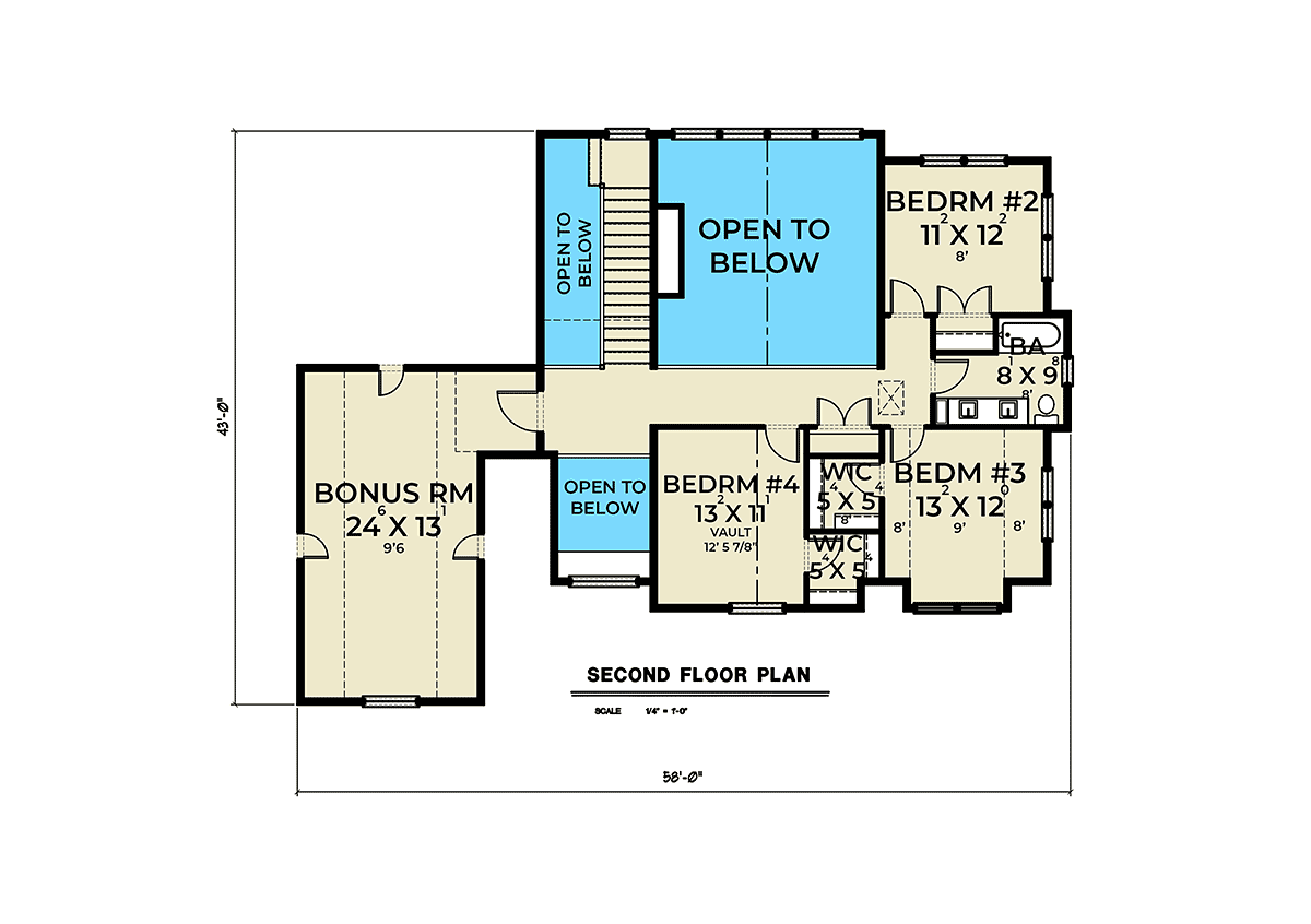 Contemporary Farmhouse Level Two of Plan 43680