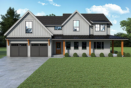 Contemporary Farmhouse Elevation of Plan 43680