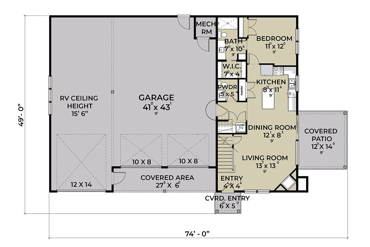 Barndominium Country Farmhouse Level One of Plan 43689