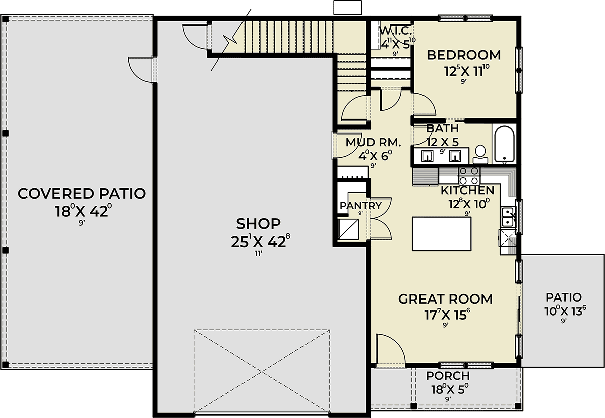 Barndominium Level One of Plan 43695