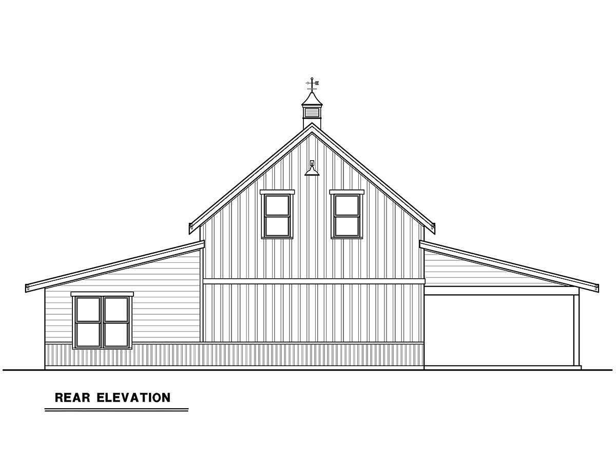 Garage-Living Plan 43695 Rear Elevation