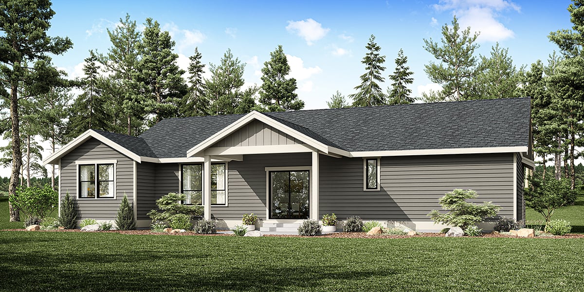 Craftsman Ranch Rear Elevation of Plan 43697