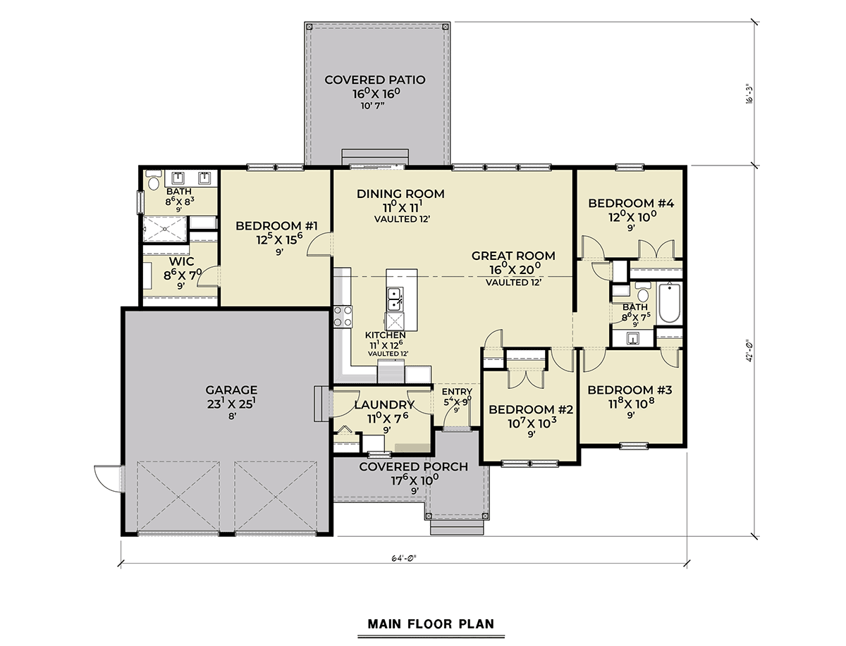 Craftsman Ranch Level One of Plan 43698