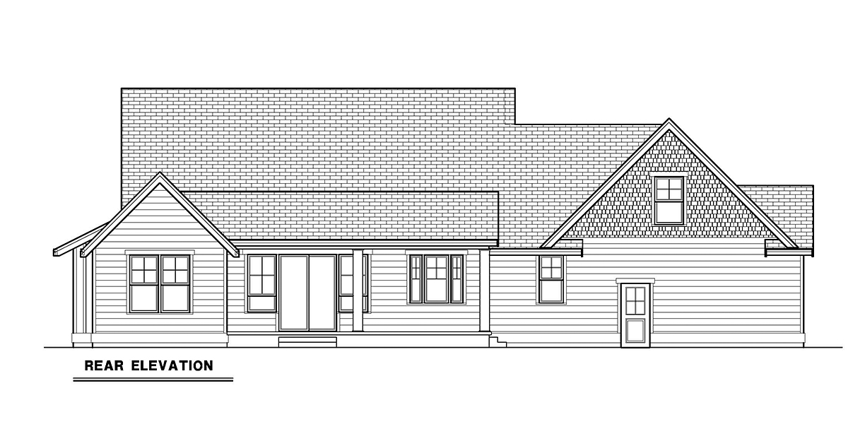Country Craftsman Farmhouse New American Style Ranch Rear Elevation of Plan 43699