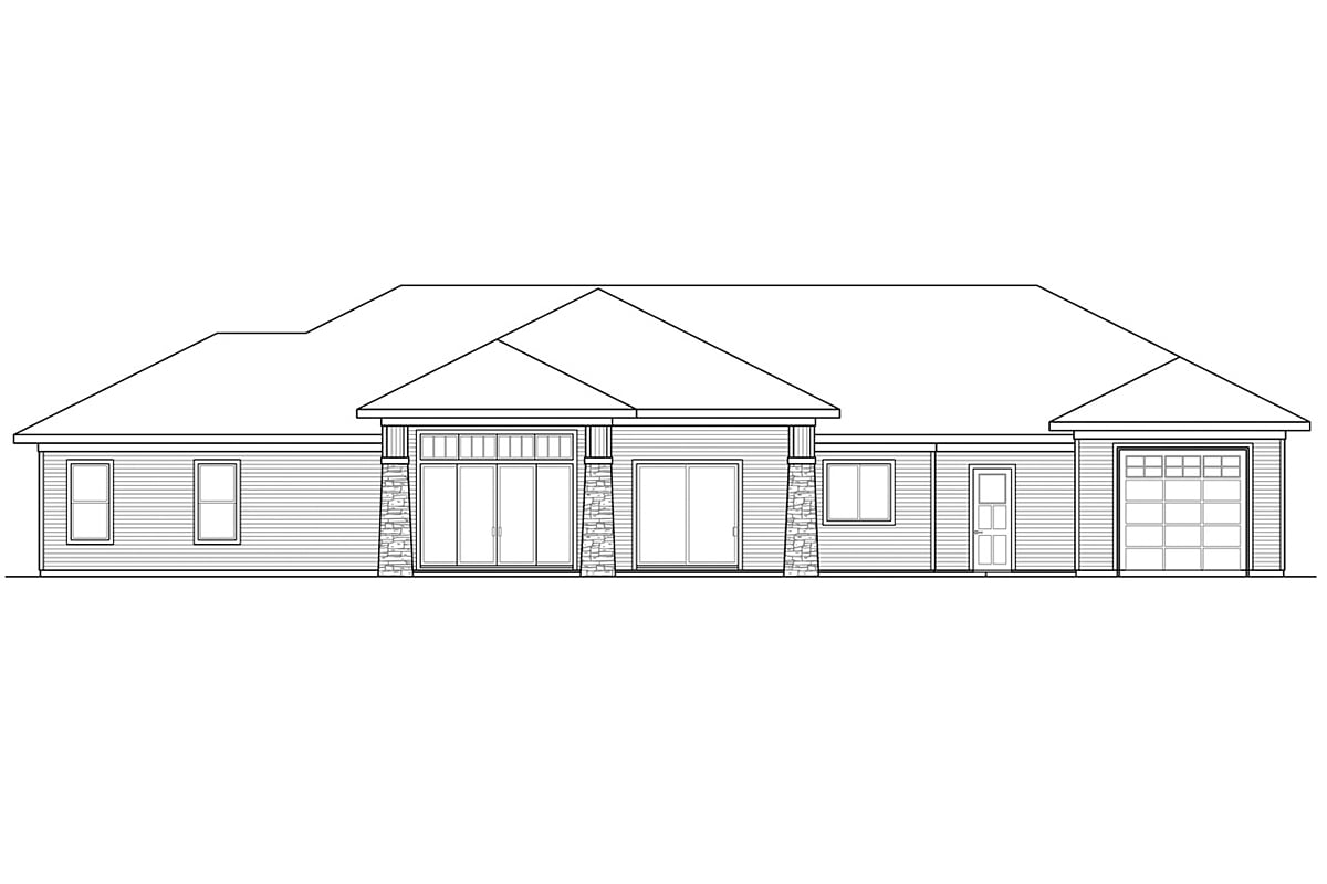 Country Craftsman Ranch Rear Elevation of Plan 43703