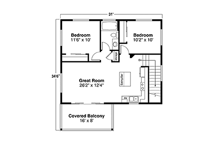 Garage-Living Plan 43705 Second Level Plan