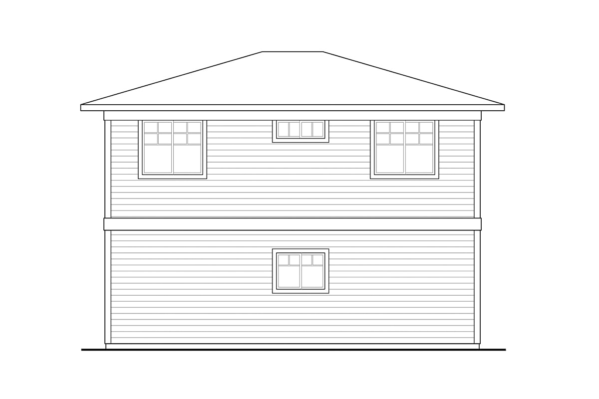 Prairie Style Traditional Rear Elevation of Plan 43705