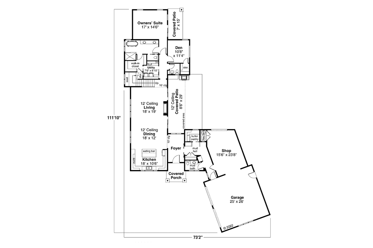 Contemporary Modern Prairie Style Level One of Plan 43712