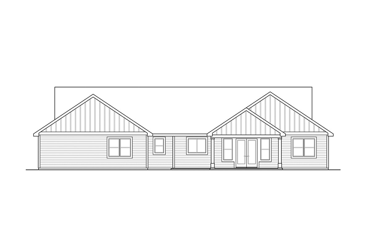Country Craftsman Ranch Rear Elevation of Plan 43719