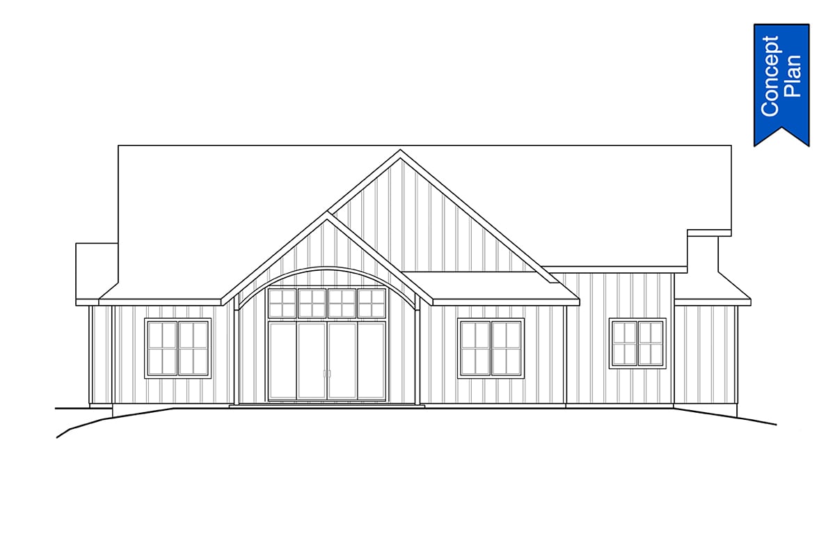 Country Craftsman Farmhouse Rear Elevation of Plan 43726