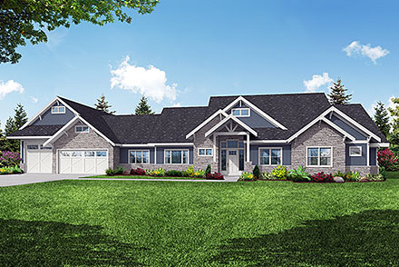 Country Craftsman Ranch Elevation of Plan 43728