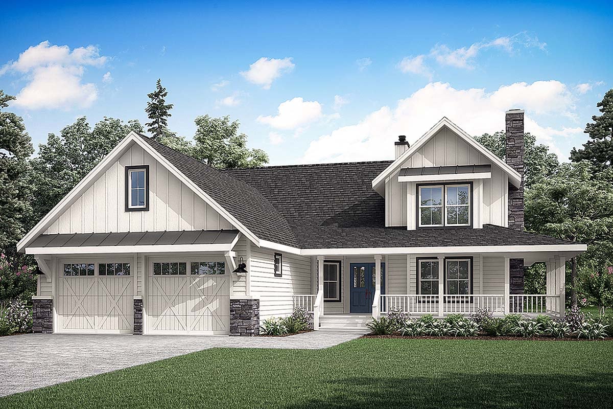 Country, Farmhouse, Traditional Plan with 2109 Sq. Ft., 3 Bedrooms, 3 Bathrooms, 2 Car Garage Elevation