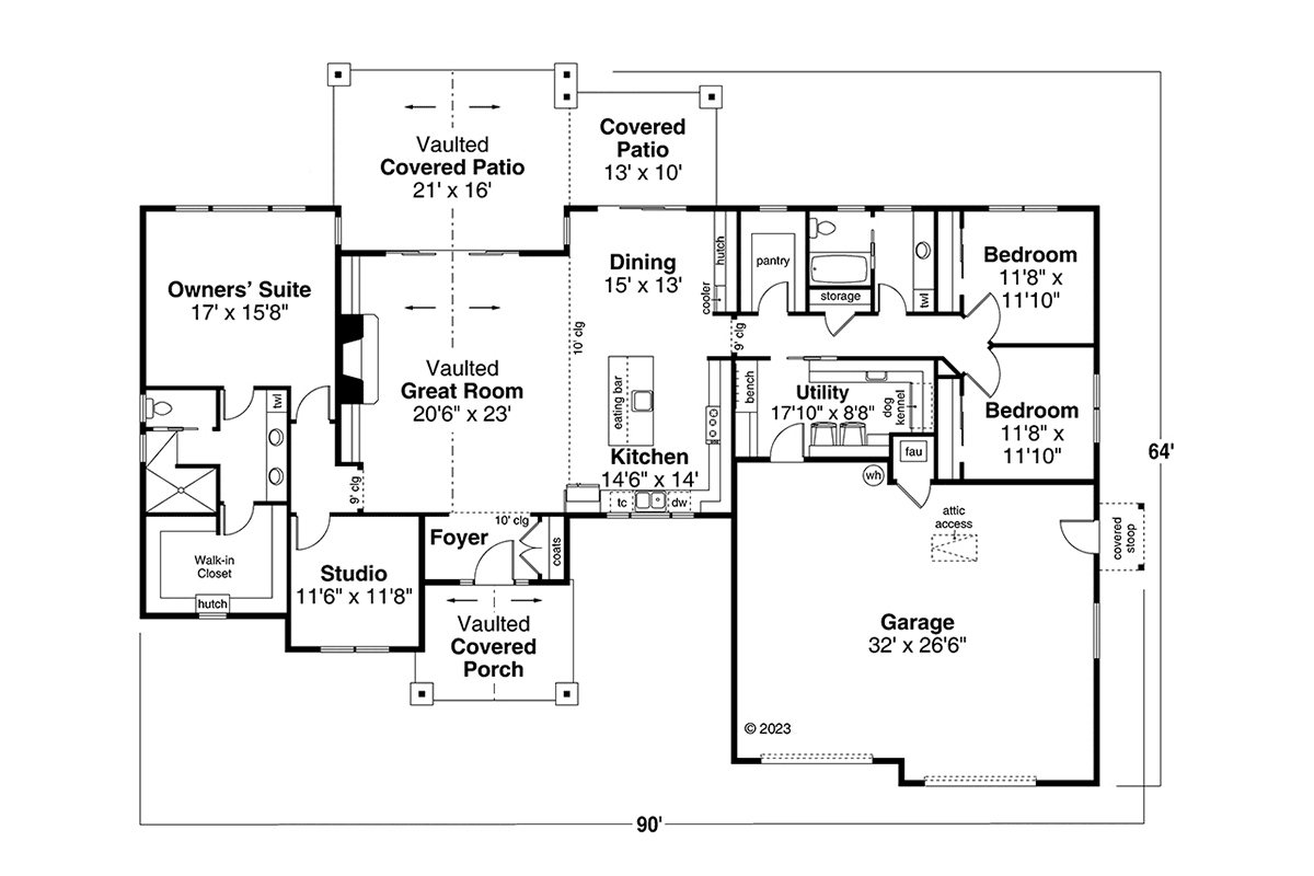 Country Craftsman Prairie Style Level One of Plan 43751