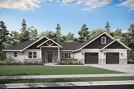 Country Craftsman Prairie Style Elevation of Plan 43751