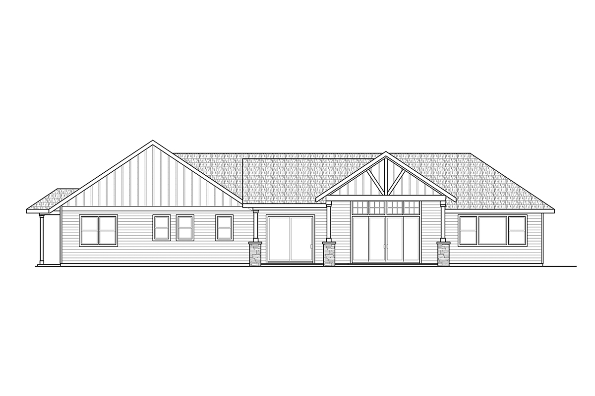 Country Craftsman Prairie Style Rear Elevation of Plan 43751
