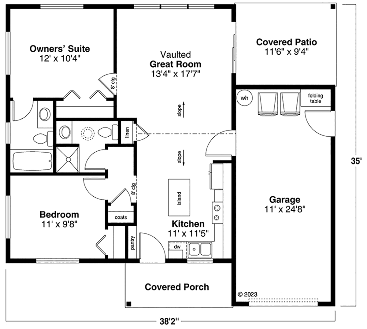 Bungalow Cabin Cottage Prairie Style Traditional Level One of Plan 43752