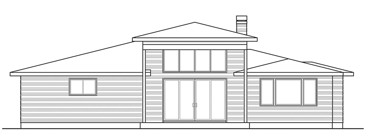 Contemporary Prairie Style Rear Elevation of Plan 43753