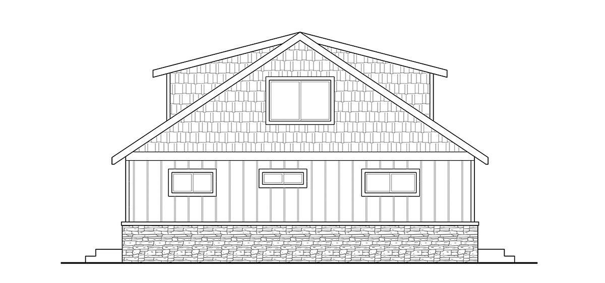 Bungalow Cabin Cottage Country Rear Elevation of Plan 43754