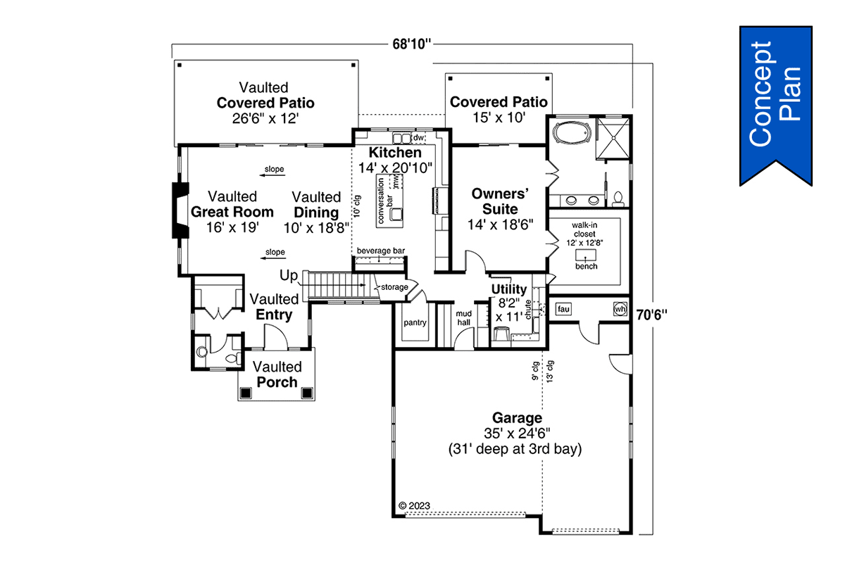 Contemporary Modern Prairie Style Level One of Plan 43756