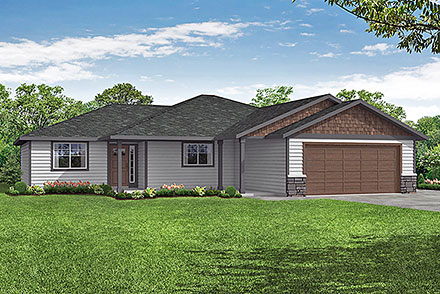Prairie Style Ranch Traditional Elevation of Plan 43763