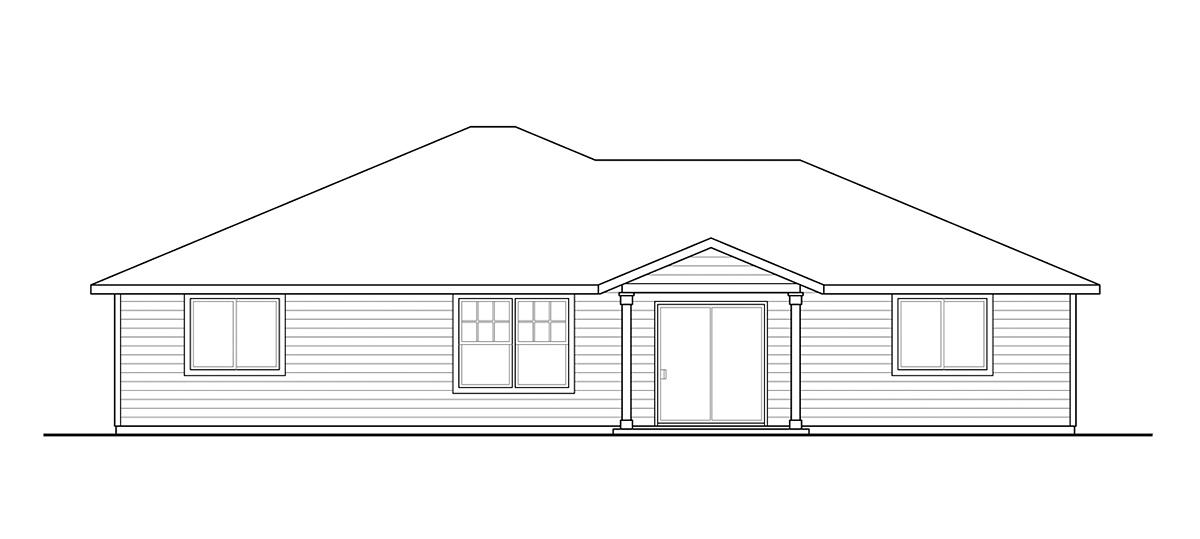 Prairie Style Ranch Traditional Rear Elevation of Plan 43763