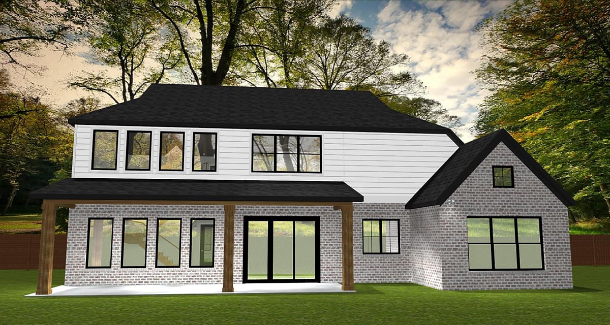 Cottage Craftsman Farmhouse Rear Elevation of Plan 43800