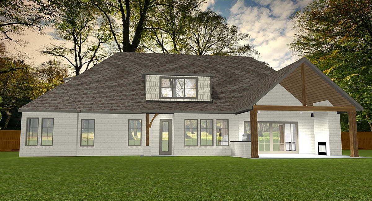 Traditional, Tudor Plan with 3438 Sq. Ft., 4 Bedrooms, 4 Bathrooms, 3 Car Garage Rear Elevation