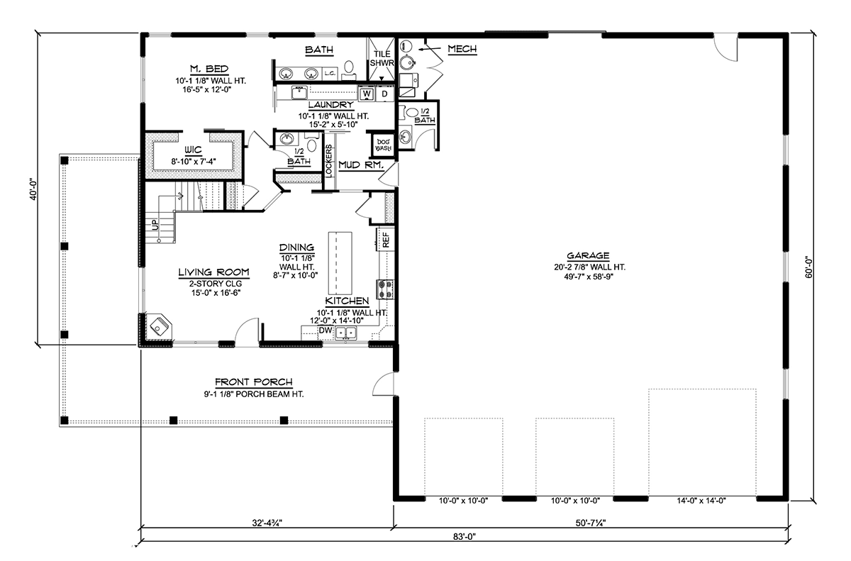 Barndominium Level One of Plan 43905