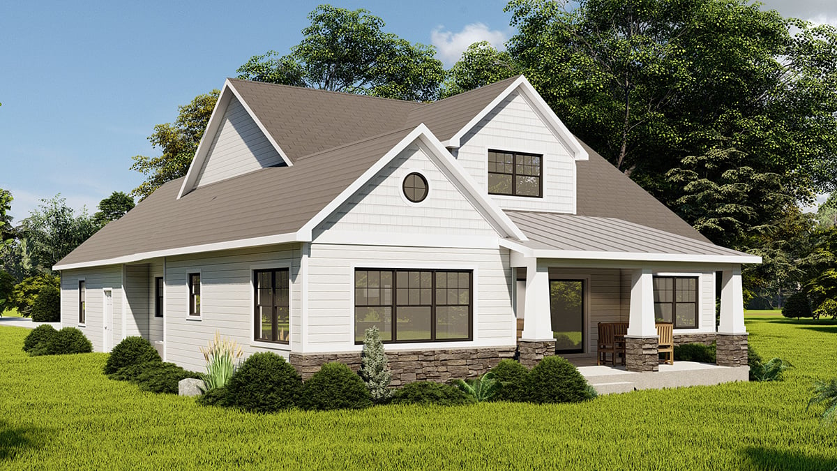 Bungalow, Country, Craftsman, Traditional Plan with 2473 Sq. Ft., 3 Bedrooms, 3 Bathrooms, 2 Car Garage Rear Elevation