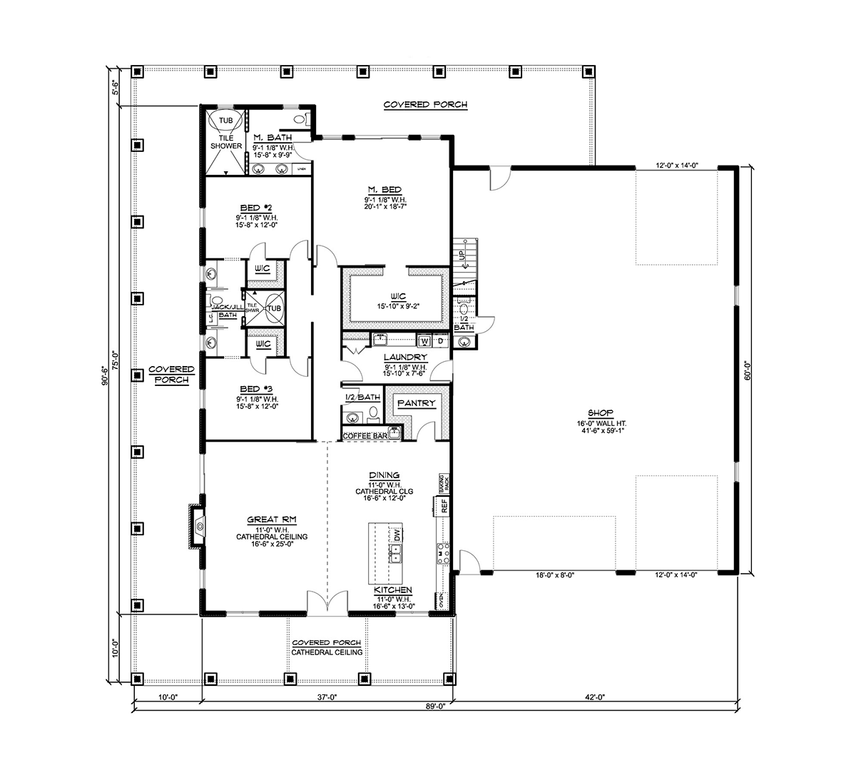 Barndominium Level One of Plan 43907