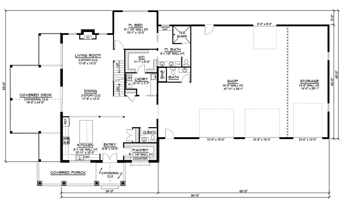 Barndominium Level One of Plan 43909