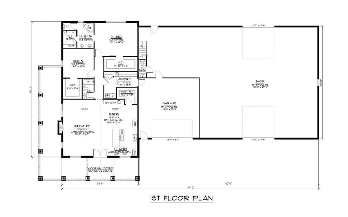 Barndominium Level One of Plan 43912