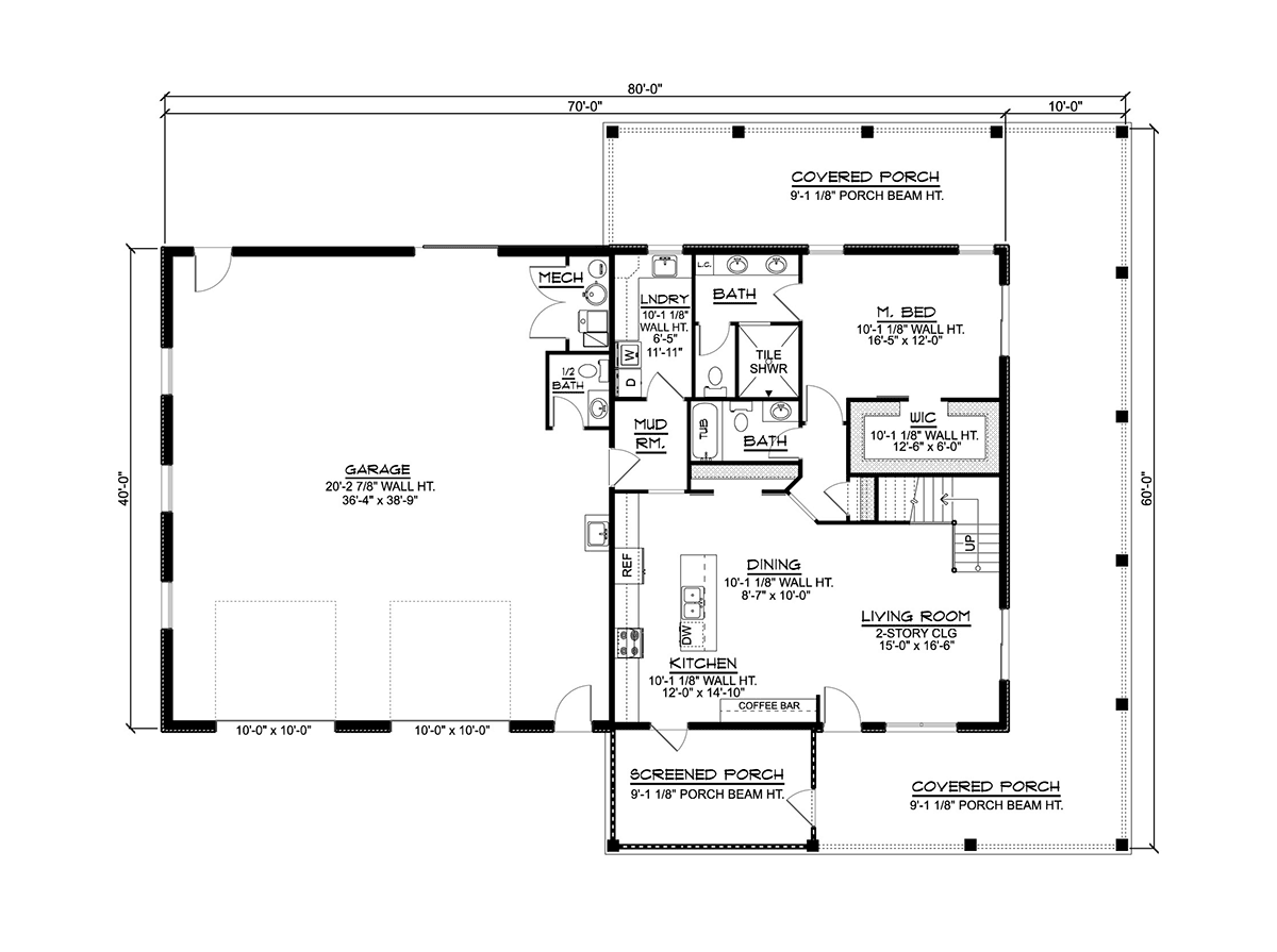 Barndominium Level One of Plan 43914