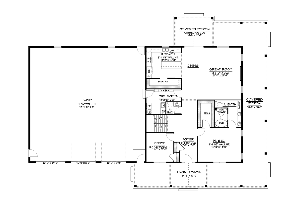 Barndominium Level One of Plan 43915