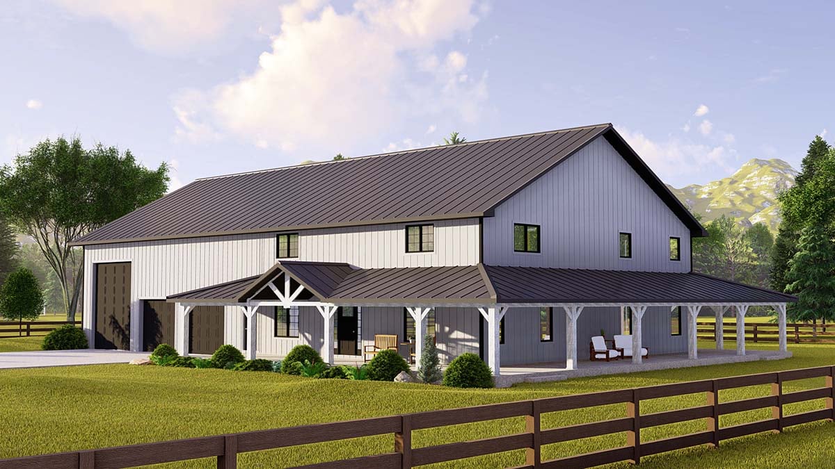 Barndominium Plan with 3222 Sq. Ft., 4 Bedrooms, 3 Bathrooms, 3 Car Garage Picture 2