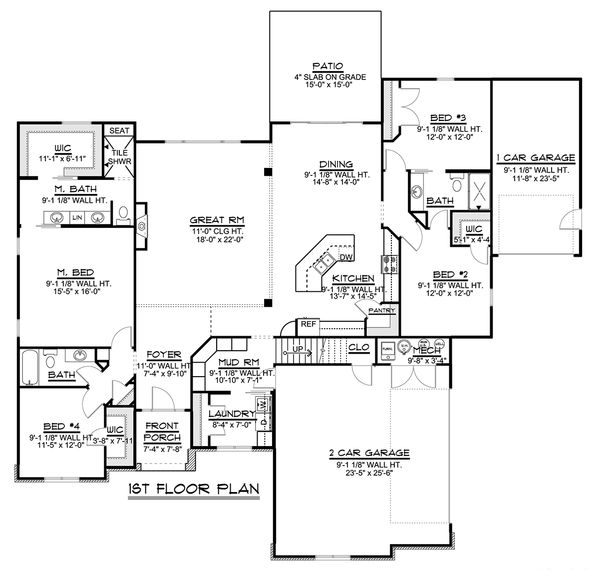 Country Craftsman Ranch Level One of Plan 43916