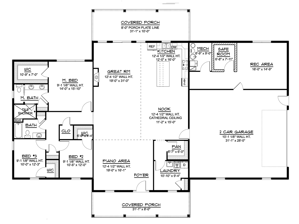 Farmhouse Ranch Traditional Level One of Plan 43918