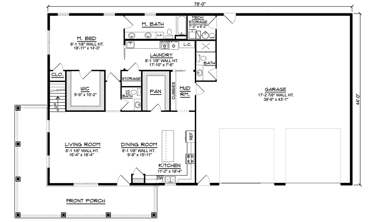 Barndominium Level One of Plan 43920