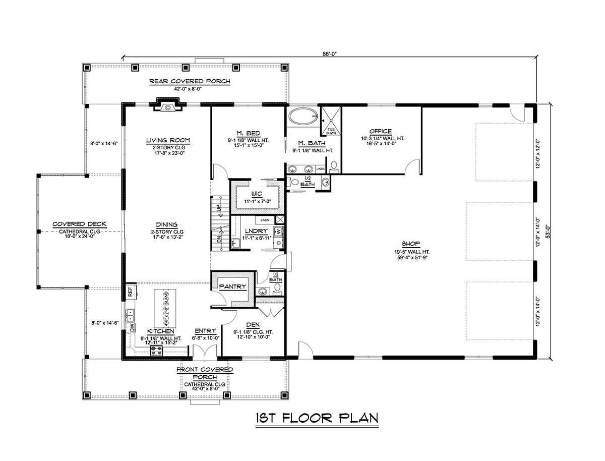 Barndominium Level One of Plan 43922