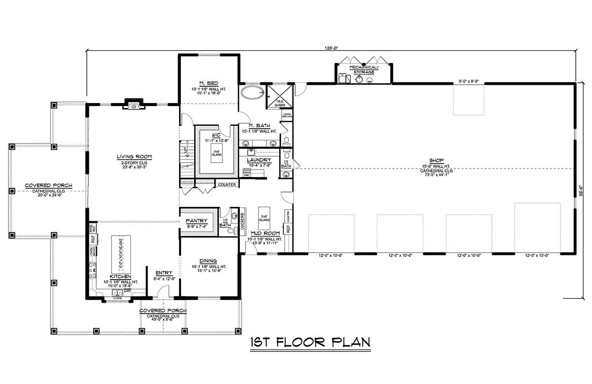 Barndominium Level One of Plan 43923